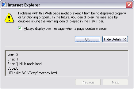 JavaScript error in Internet Explorer