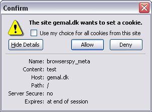 Cookie detail in Mozilla